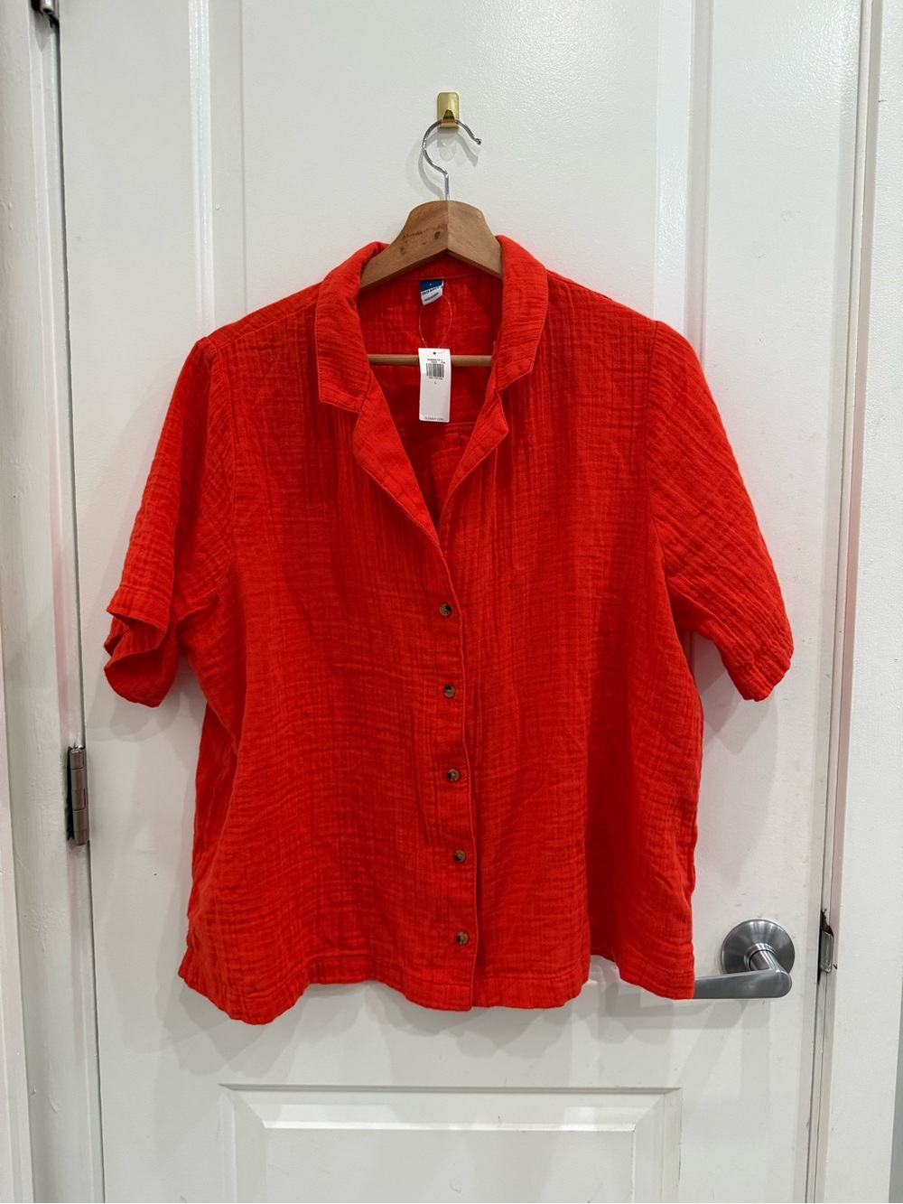 Red Button-Front Women's Top